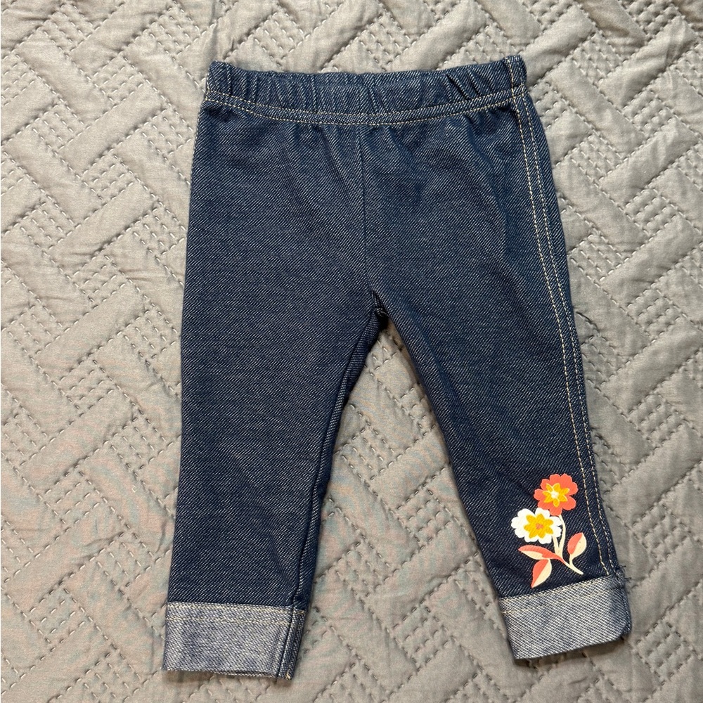 Stylish Kids Denim Leggings with Floral Accent